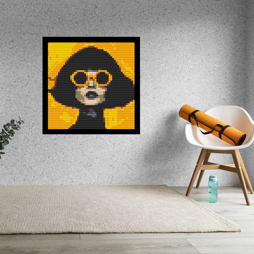 Woman with Yellow Glasses Home decoration Bricked Mosaic Portrait 16x16"