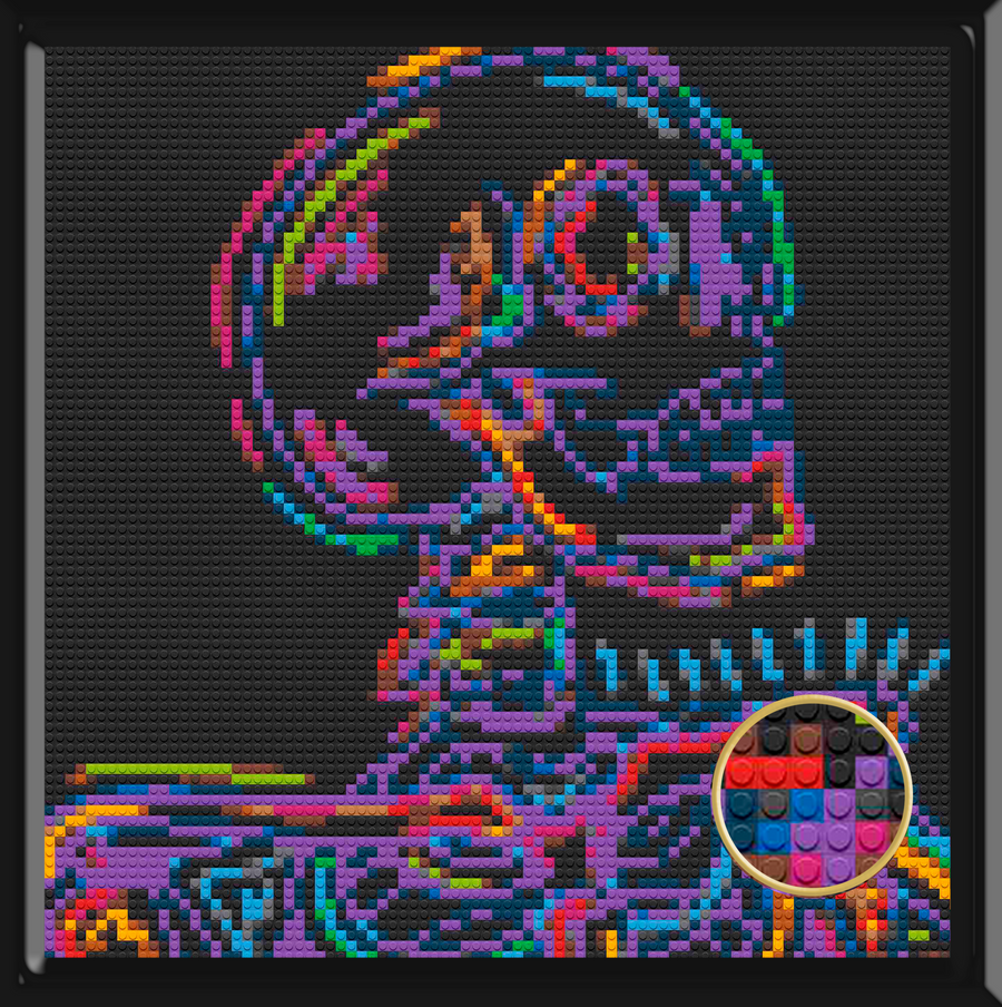 Colorful Skull Art Piece Home Wall Decor Bricked Mosaic Portrait 30x30